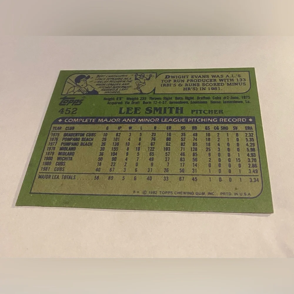 Lee Smith RC Rookie 1982 Topps Baseball Card Vintage Collectible *Must Have
